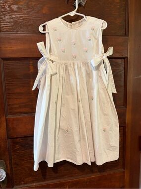Fantasie White Dress with Pink Rose Embroidery and Side Ties
